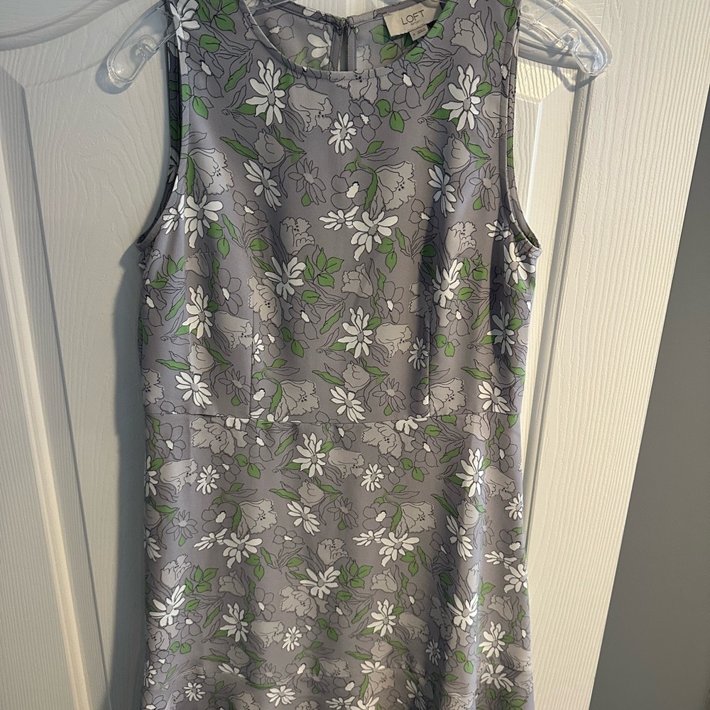 LOFT Gray and Green Floral Mini Dress
